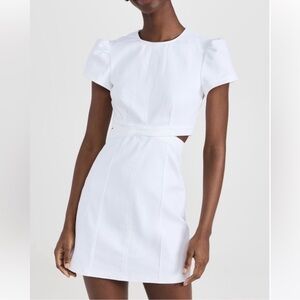 Cinq a Sept White Sheath Mini Dress with Puff Sleeves